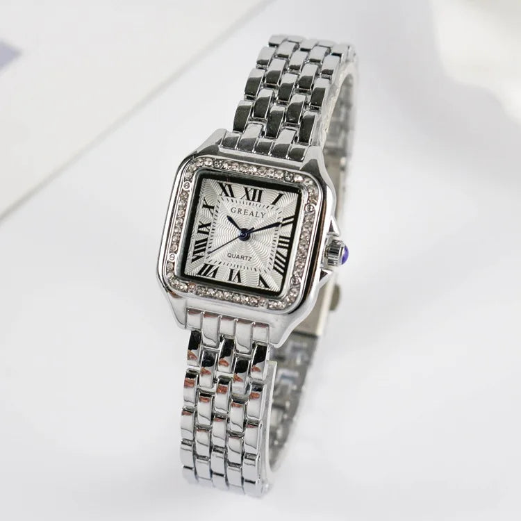 Lunarelle Square Silver Watch – Classic Stainless Steel Quartz Wristwatch for Women