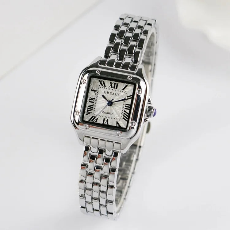 Lunarelle Square Silver Watch – Classic Stainless Steel Quartz Wristwatch for Women