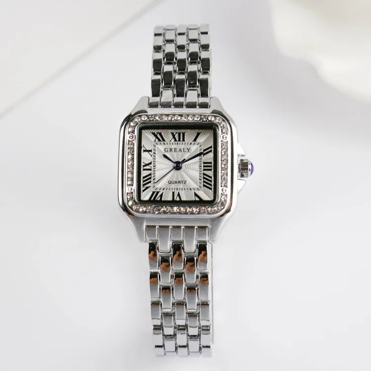 Lunarelle Square Silver Watch – Classic Stainless Steel Quartz Wristwatch for Women