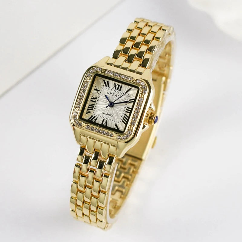Lunarelle Square Silver Watch – Classic Stainless Steel Quartz Wristwatch for Women