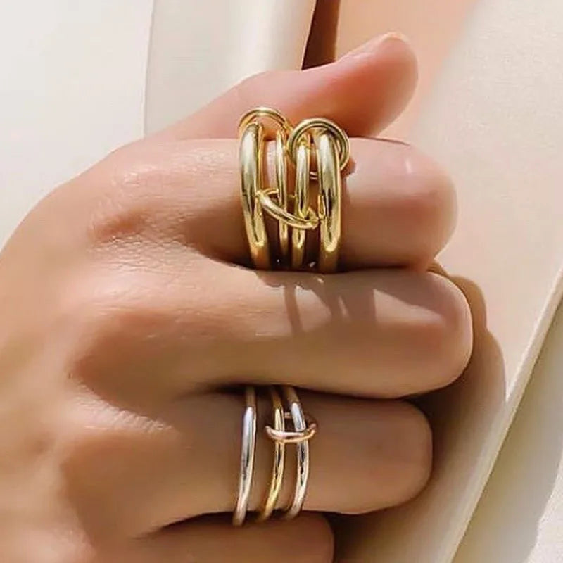 Lunarelle Multi-Layer Strand Loop Ring – Gold-Plated Stainless Steel for Women