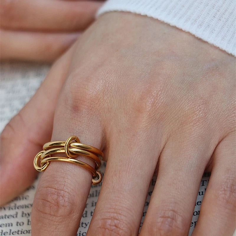 Lunarelle Multi-Layer Strand Loop Ring – Gold-Plated Stainless Steel for Women