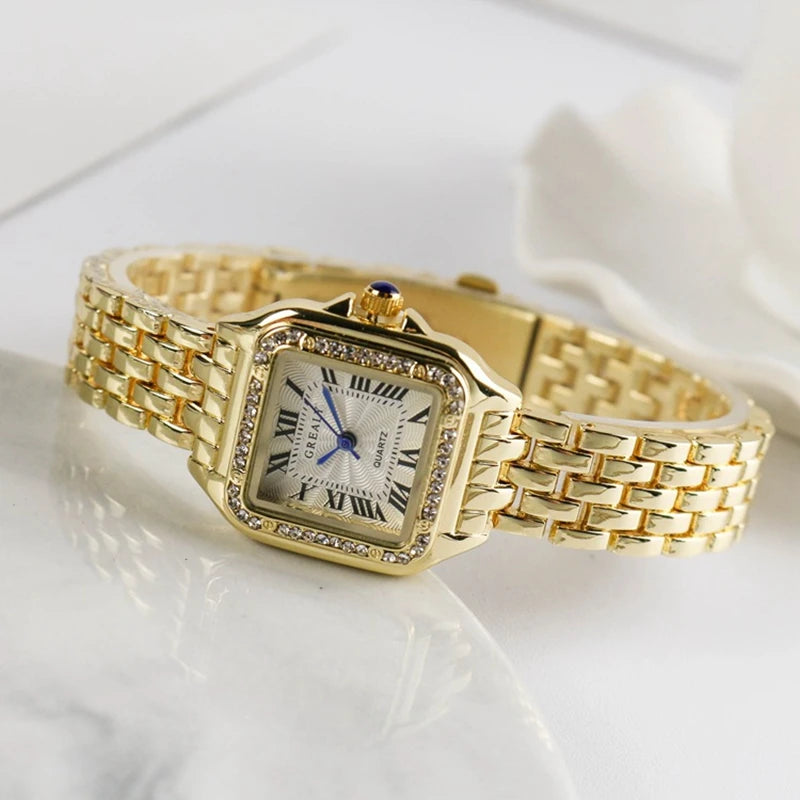 Lunarelle Square Silver Watch – Classic Stainless Steel Quartz Wristwatch for Women