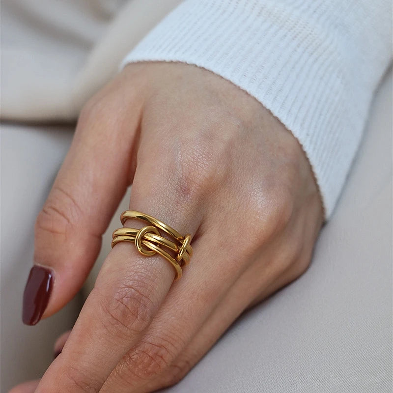 Lunarelle Multi-Layer Strand Loop Ring – Gold-Plated Stainless Steel for Women