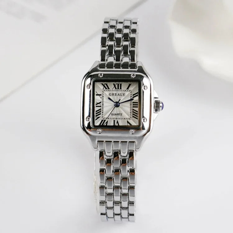 Lunarelle Square Silver Watch – Classic Stainless Steel Quartz Wristwatch for Women