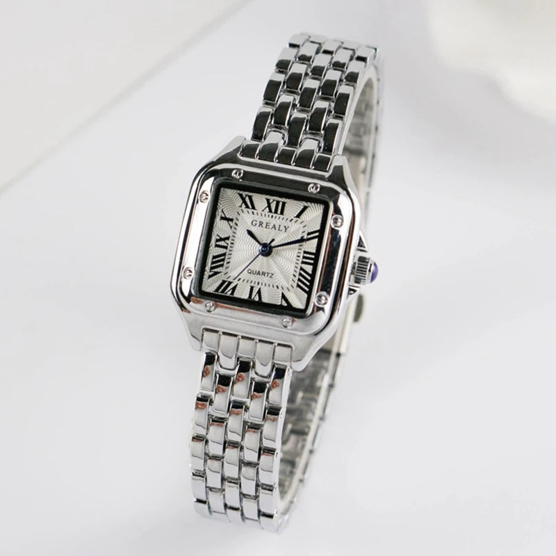 Lunarelle Square Silver Watch – Classic Stainless Steel Quartz Wristwatch for Women