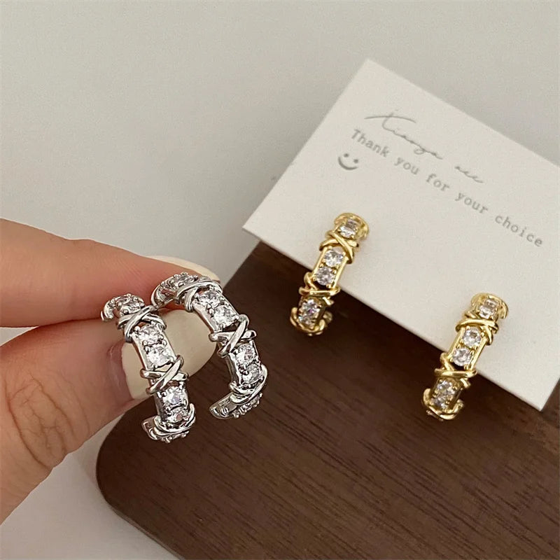 Lunarelle Vintage CC Stud Earrings – Korean Fashion Zircon Cross
