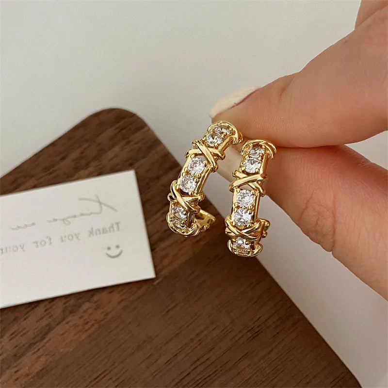 Lunarelle Vintage CC Stud Earrings – Korean Fashion Zircon Cross