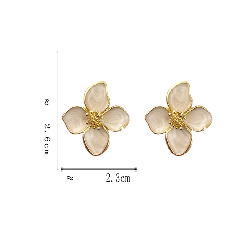Lunarelle Hibiscus Glaze Flower Studs – Vintage French-Inspired Earrings for Women & Girls, 2024 Fashion