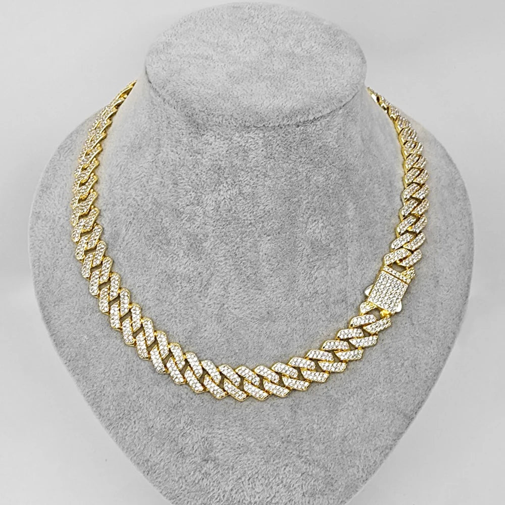 Lunarelle 15MM Iced Out Cuban Chain – Hip Hop Rhinestone Necklace