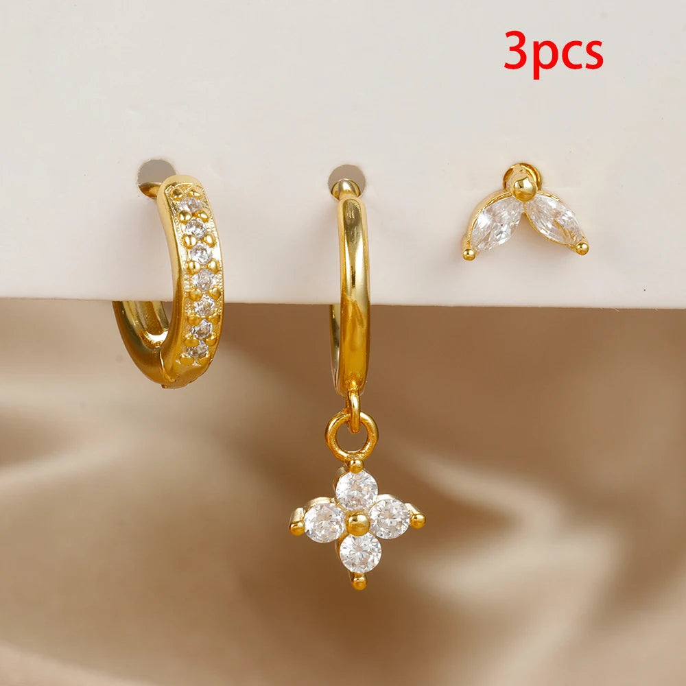 Lunarelle 3pc Green Zircon Dangle Earrings – Stainless Steel Flower Set for Women