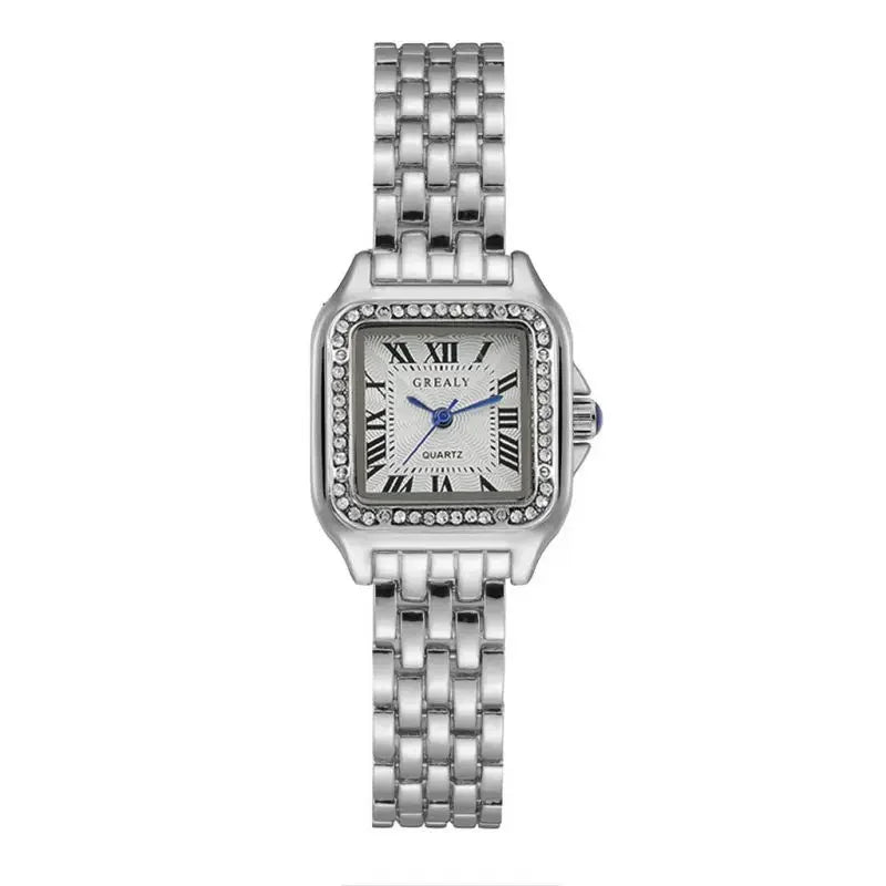 Lunarelle Square Gold Watch – Luxury Alloy Strap Quartz Wristwatch with Roman Scale for Women