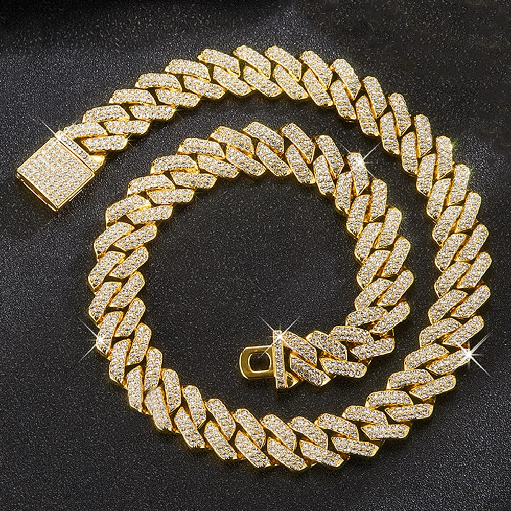 Lunarelle 15MM Iced Out Cuban Chain – Hip Hop Rhinestone Necklace