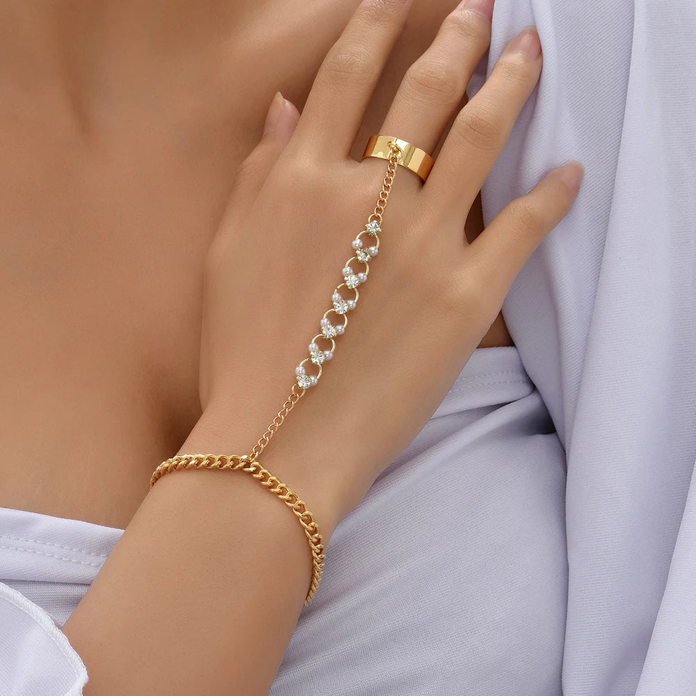 Lunarelle Dainty Hand Chain Bracelet – Gold-Plated Handmade Link for Women