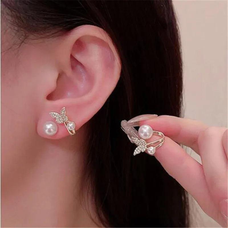 Lunarelle Elegant Gold Heart Pearl Studs – Korean Fashion Earrings for Women & Girls