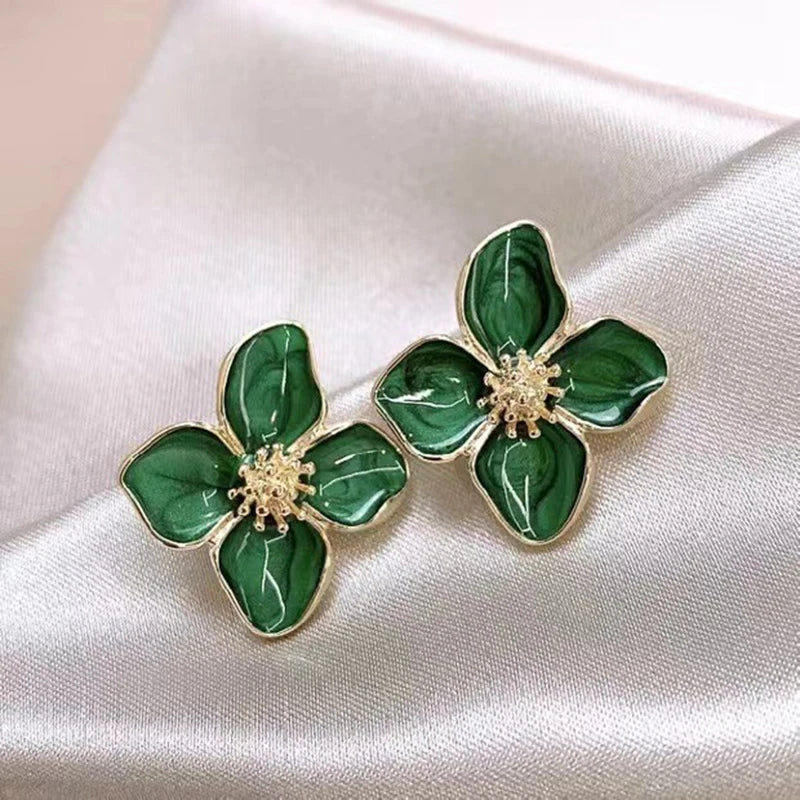 Lunarelle Hibiscus Glaze Flower Studs – Vintage French-Inspired Earrings for Women & Girls, 2024 Fashion