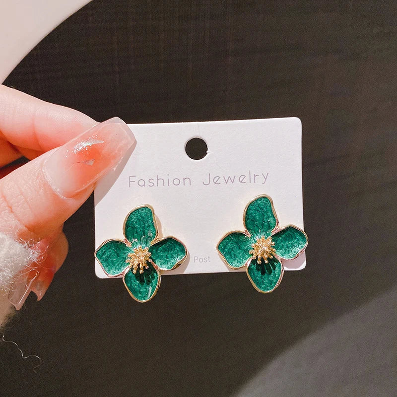 Lunarelle Hibiscus Glaze Flower Studs – Vintage French-Inspired Earrings for Women & Girls, 2024 Fashion