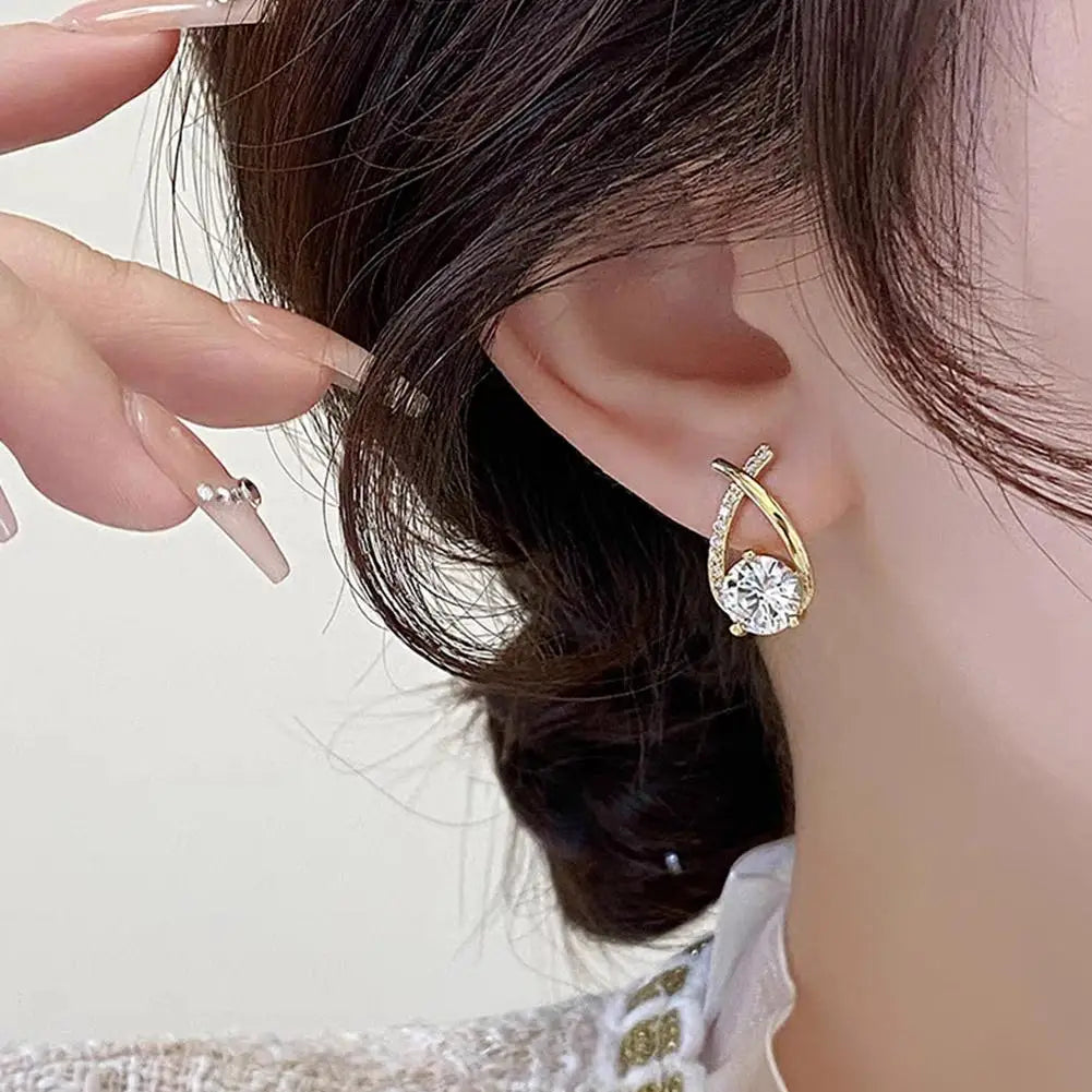 Lunarelle Fashion Cross Studs – Korean Style Crystal Earrings for Women & Girls