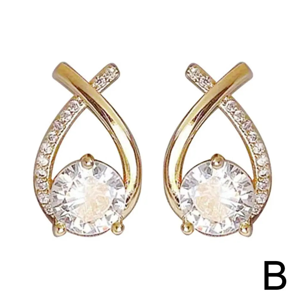 Lunarelle Fashion Cross Studs – Korean Style Crystal Earrings for Women & Girls