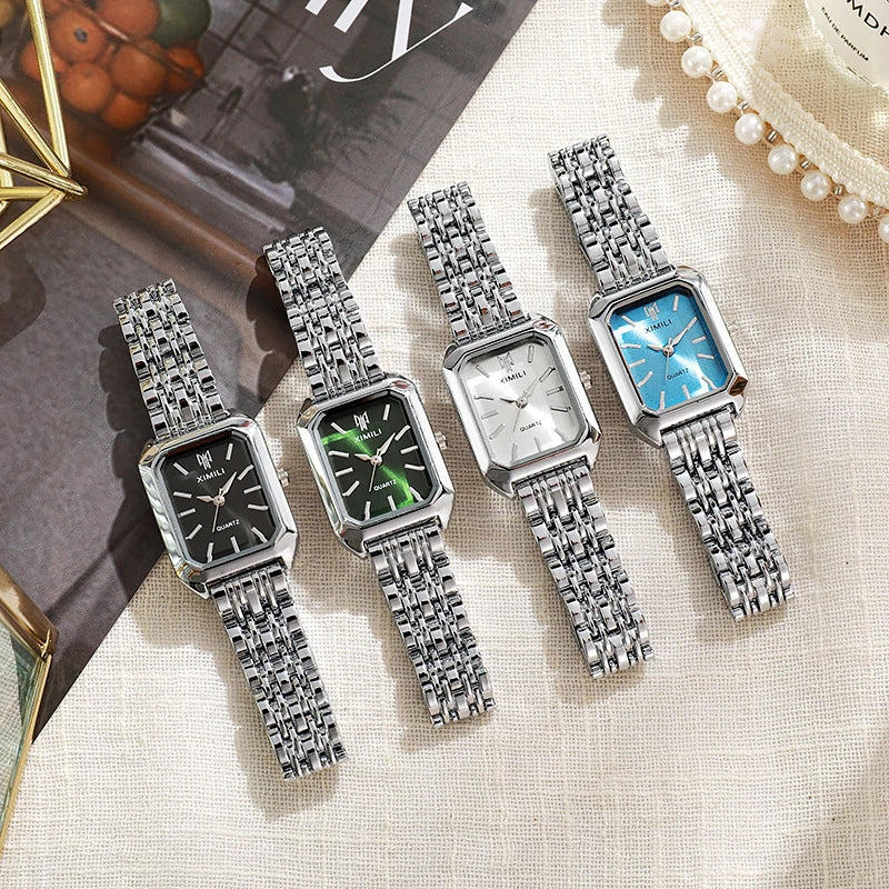 Lunarelle 2025 Square Quartz Watch – Luxury Stainless Steel Wristwatch for Women & Students