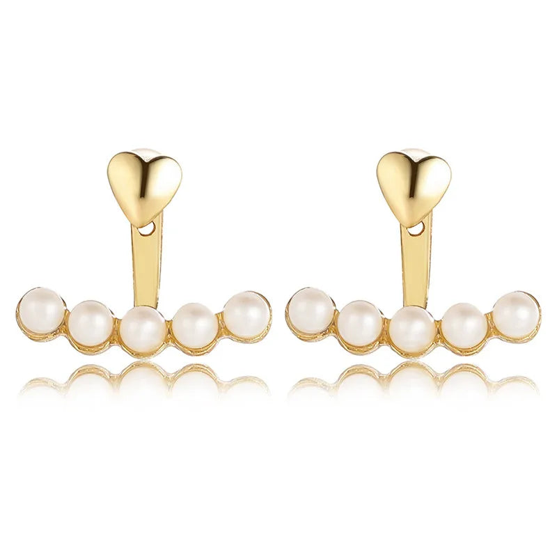 Lunarelle Elegant Gold Heart Pearl Studs – Korean Fashion Earrings for Women & Girls