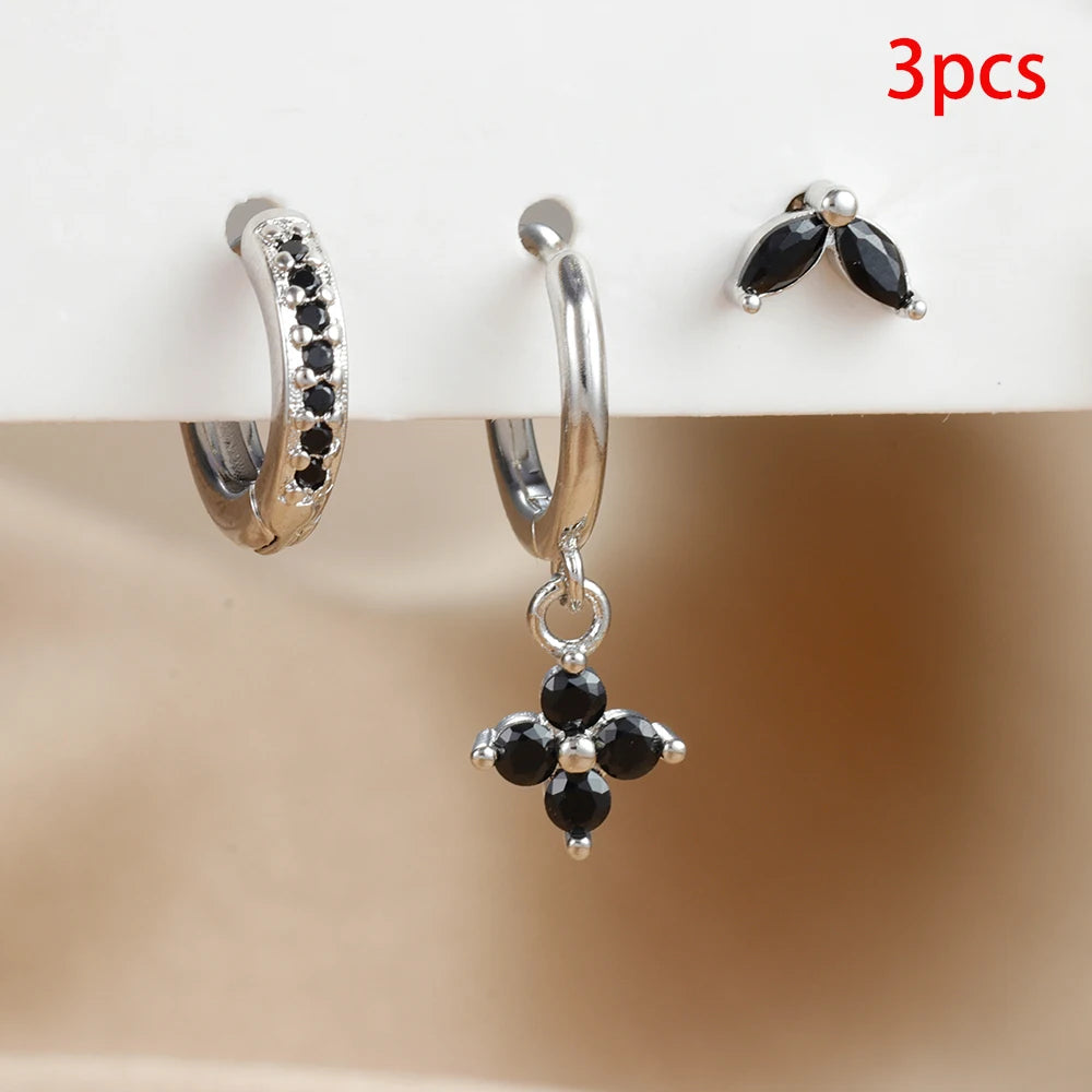 Lunarelle 3pc Green Zircon Dangle Earrings – Stainless Steel Flower Set for Women
