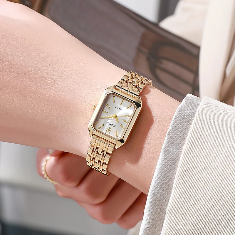 Lunarelle 2025 Square Quartz Watch – Luxury Stainless Steel Wristwatch for Women & Students