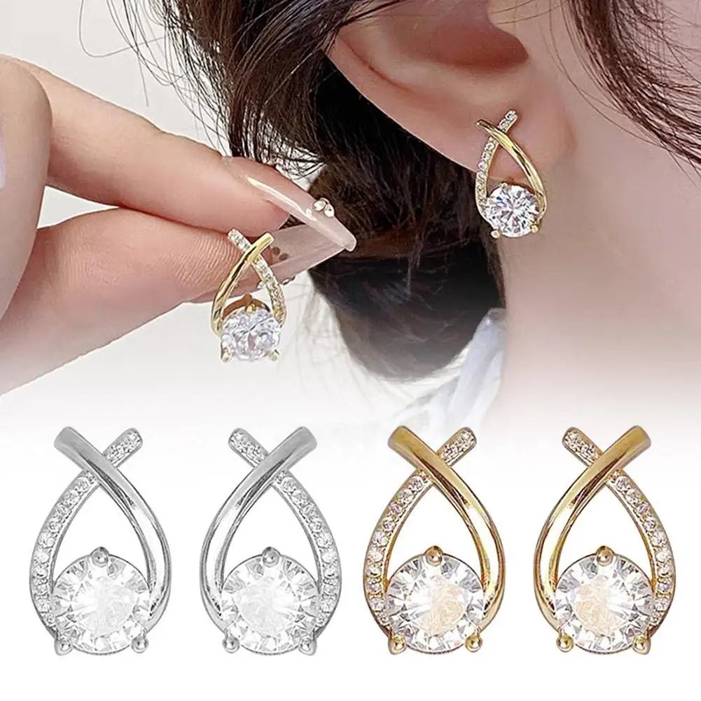 Lunarelle Fashion Cross Studs – Korean Style Crystal Earrings for Women & Girls