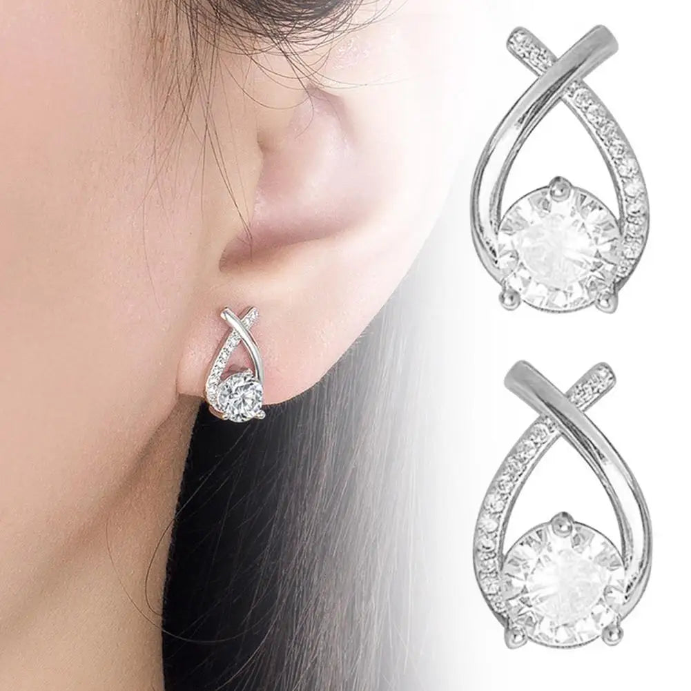 Lunarelle Fashion Cross Studs – Korean Style Crystal Earrings for Women & Girls