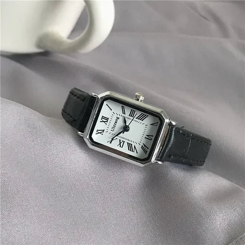 Lunarelle Retro Rectangle Watch – Classic Quartz Leather Strap for Women