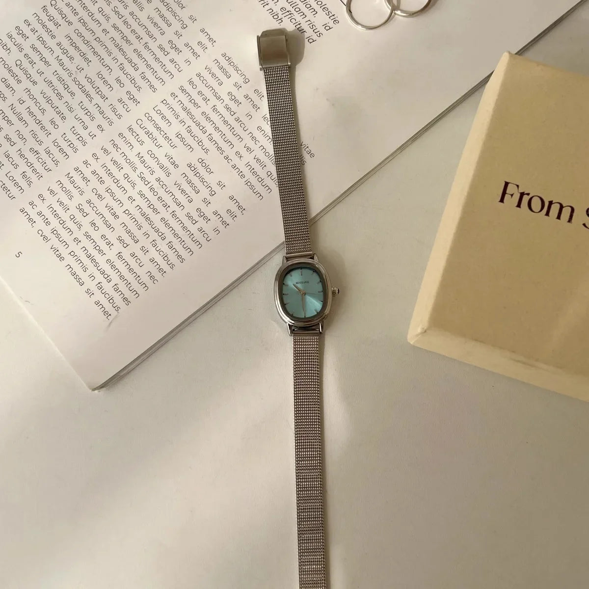Lunarelle Small Oval Green Dial Watch – Simple Stainless Steel Quartz Wristwatch for Women