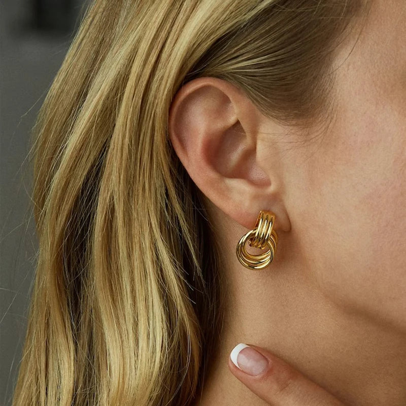 Lunarelle Three-Layer Knot Earrings – Gold Textured Stainless Steel