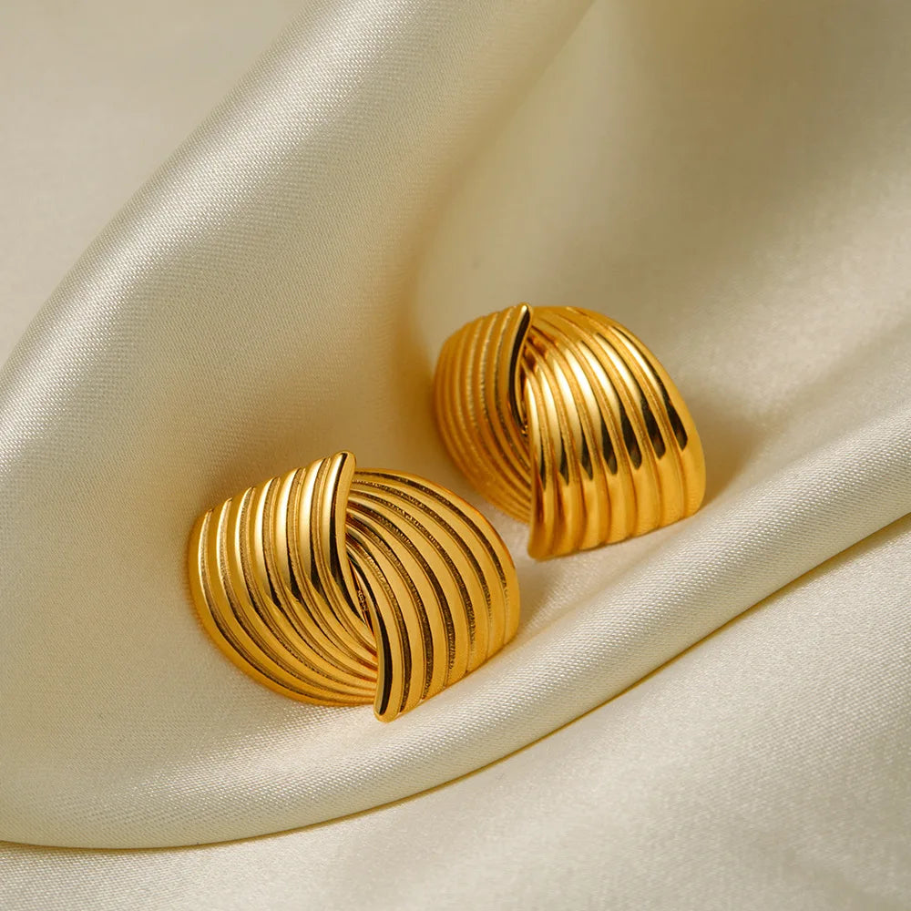 Lunarelle Three-Layer Knot Earrings – Gold Textured Stainless Steel