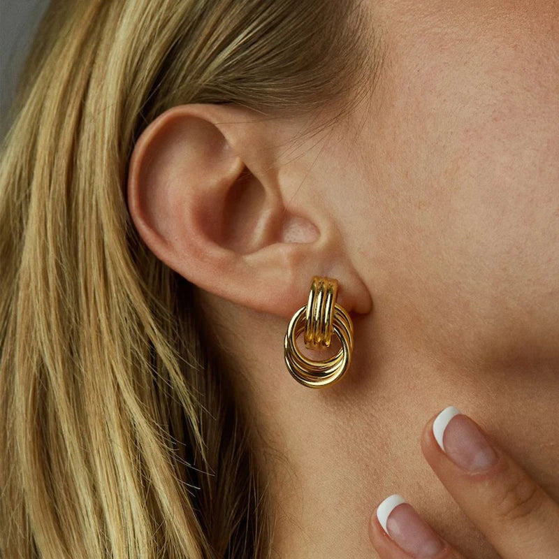 Lunarelle Three-Layer Knot Earrings – Gold Textured Stainless Steel