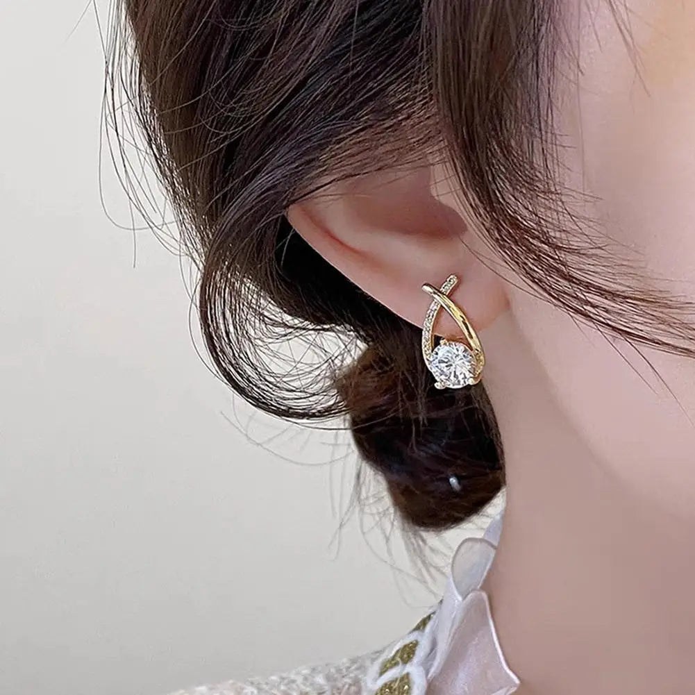 Lunarelle Fashion Cross Studs – Korean Style Crystal Earrings for Women & Girls