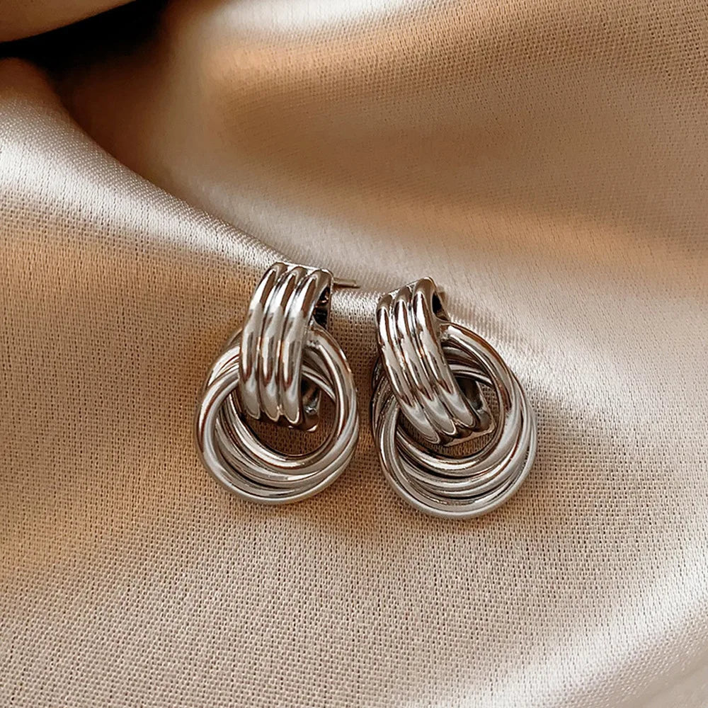 Lunarelle Three-Layer Knot Earrings – Gold Textured Stainless Steel
