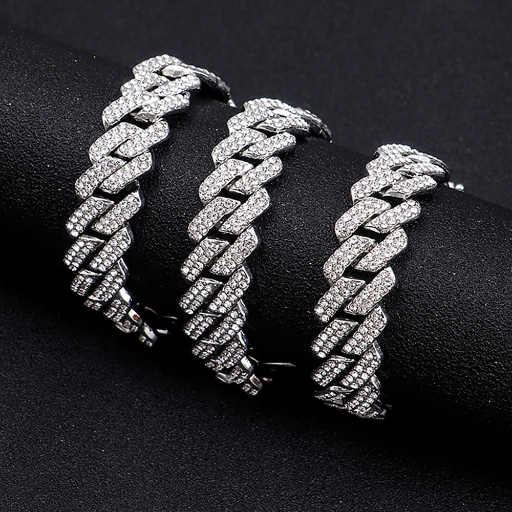 Lunarelle 15MM Iced Out Cuban Chain – Hip Hop Rhinestone Necklace