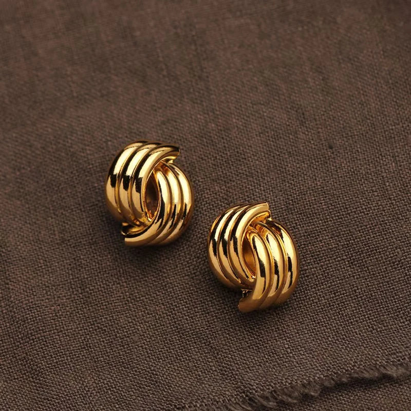 Lunarelle Three-Layer Knot Earrings – Gold Textured Stainless Steel