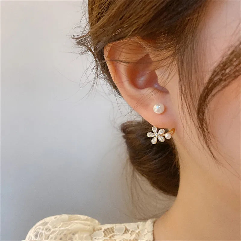 Lunarelle Elegant Gold Heart Pearl Studs – Korean Fashion Earrings for Women & Girls