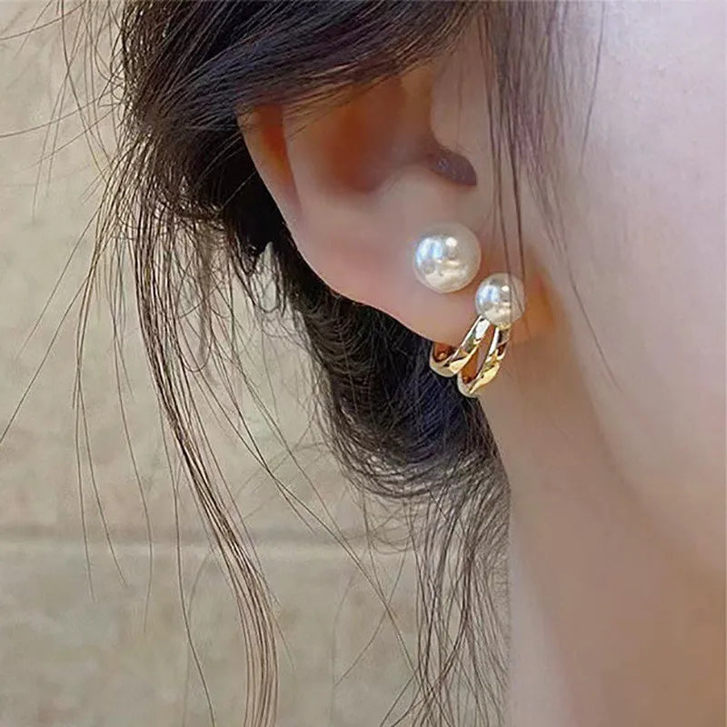 Lunarelle Elegant Gold Heart Pearl Studs – Korean Fashion Earrings for Women & Girls