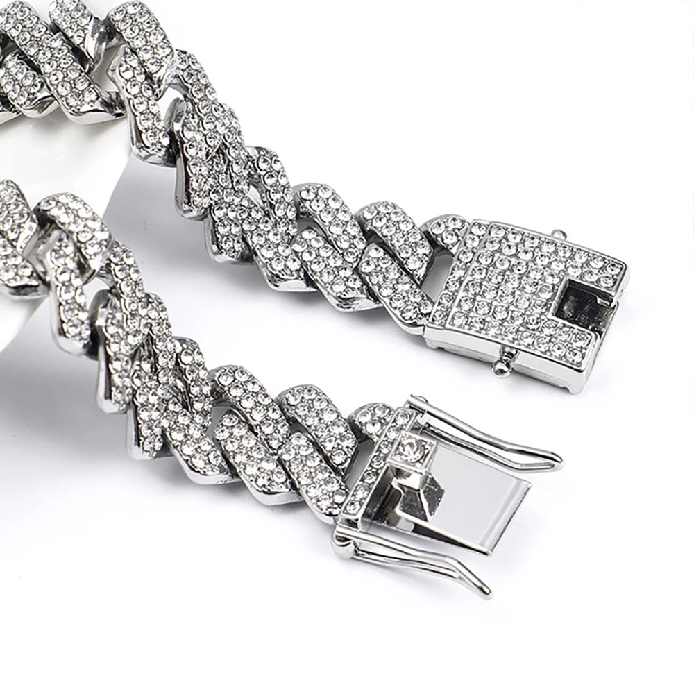 Lunarelle 15MM Iced Out Cuban Chain – Hip Hop Rhinestone Necklace