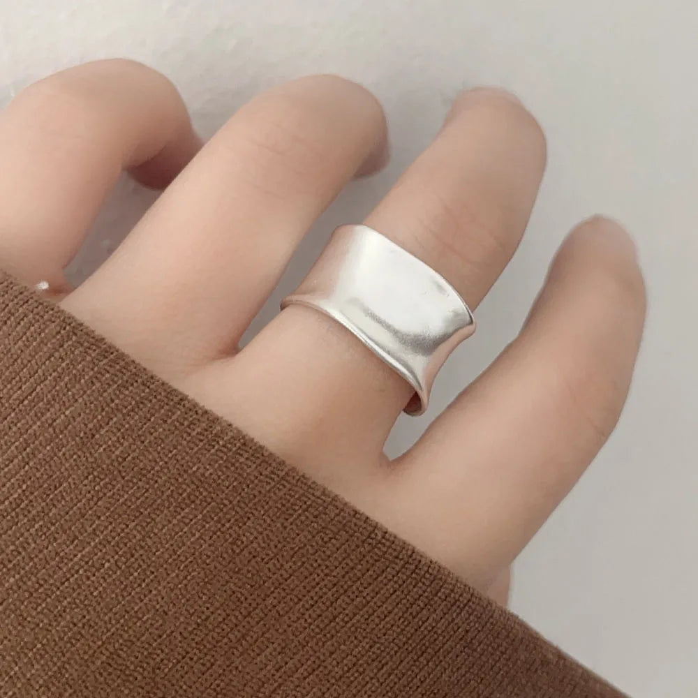 Lunarelle 925 Sterling Silver Gold Flat Ring – Simple Vintage Open Ring for Women