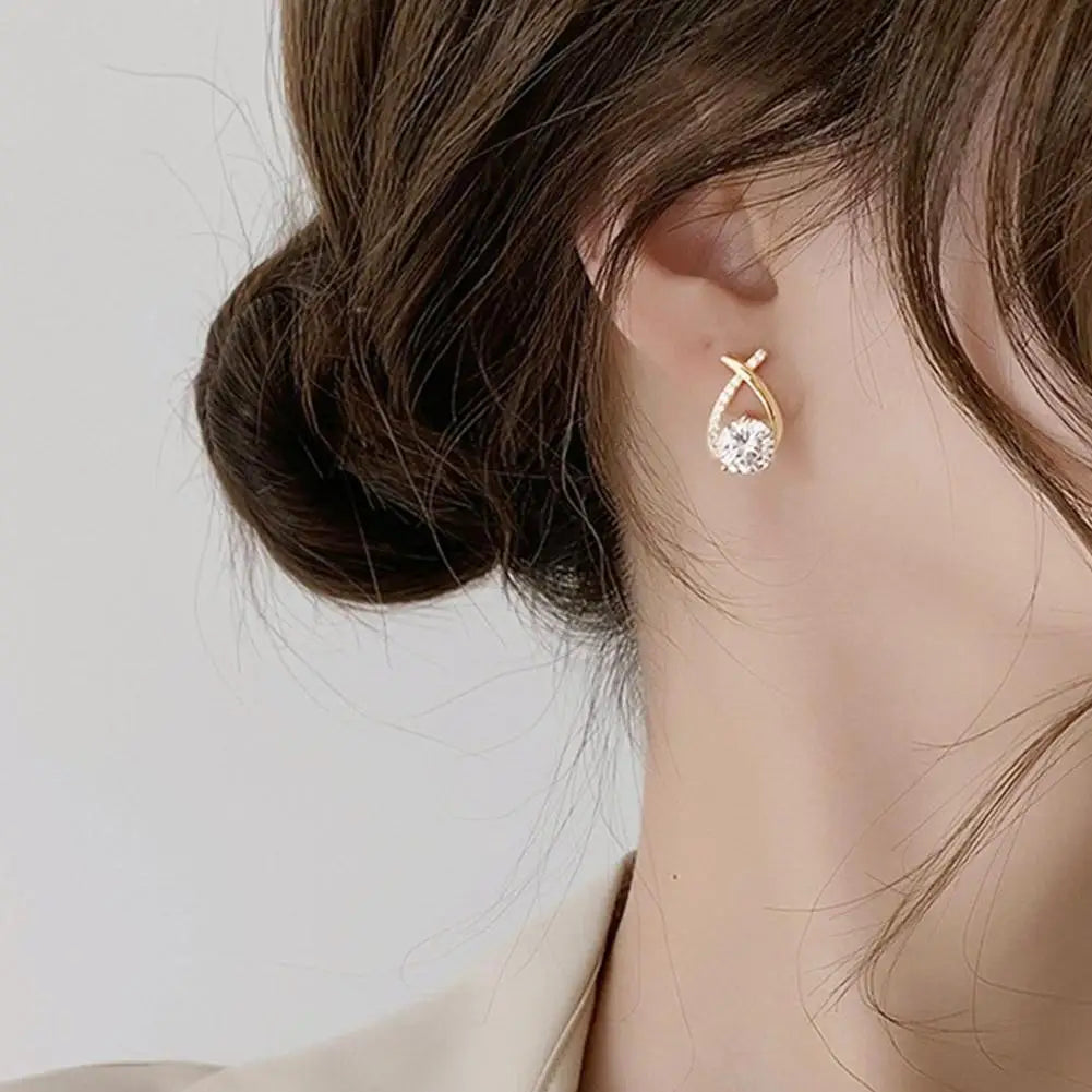 Lunarelle Fashion Cross Studs – Korean Style Crystal Earrings for Women & Girls