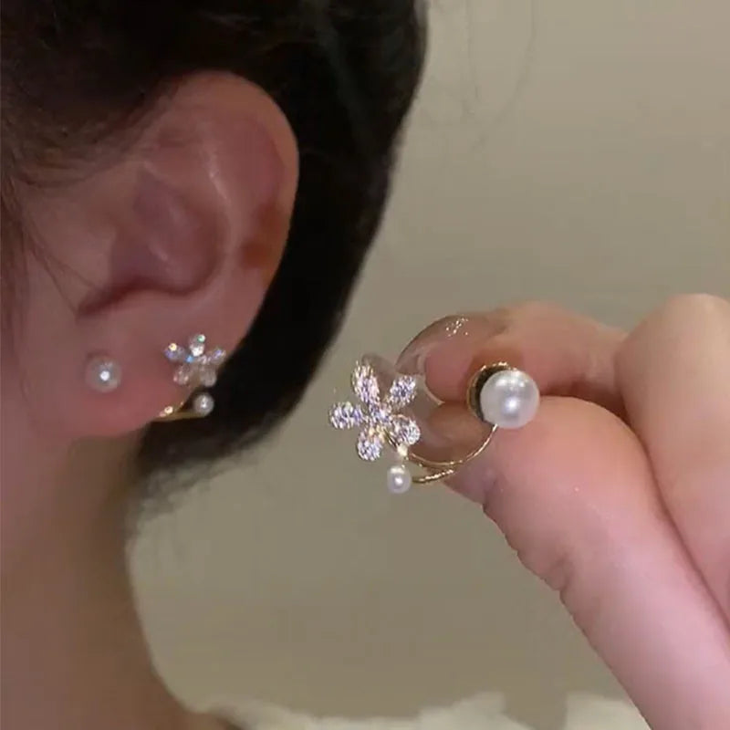Lunarelle Elegant Gold Heart Pearl Studs – Korean Fashion Earrings for Women & Girls