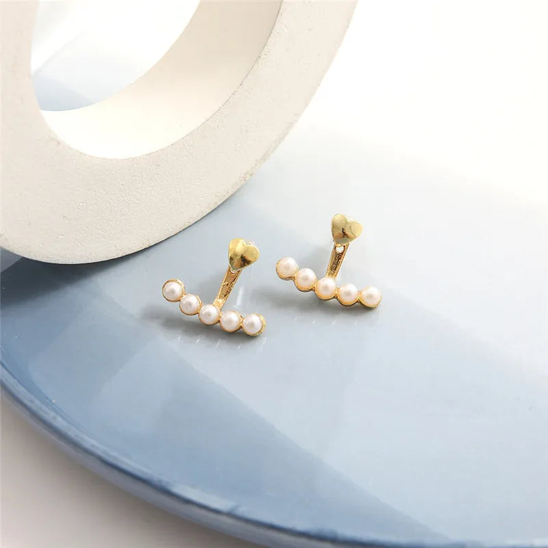 Lunarelle Elegant Gold Heart Pearl Studs – Korean Fashion Earrings for Women & Girls