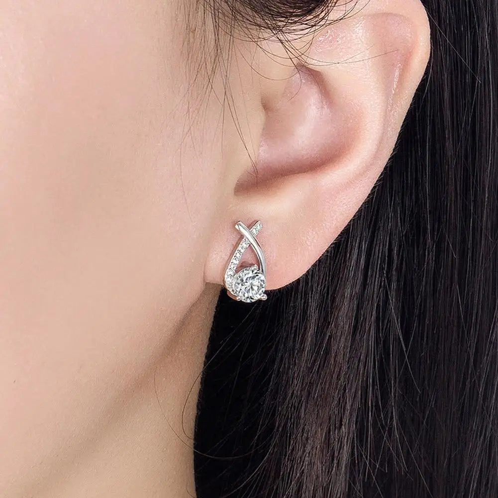 Lunarelle Fashion Cross Studs – Korean Style Crystal Earrings for Women & Girls