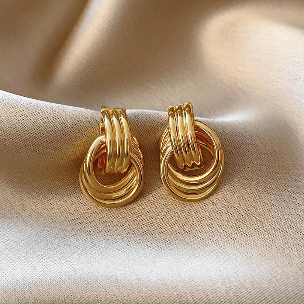 Lunarelle Three-Layer Knot Earrings – Gold Textured Stainless Steel