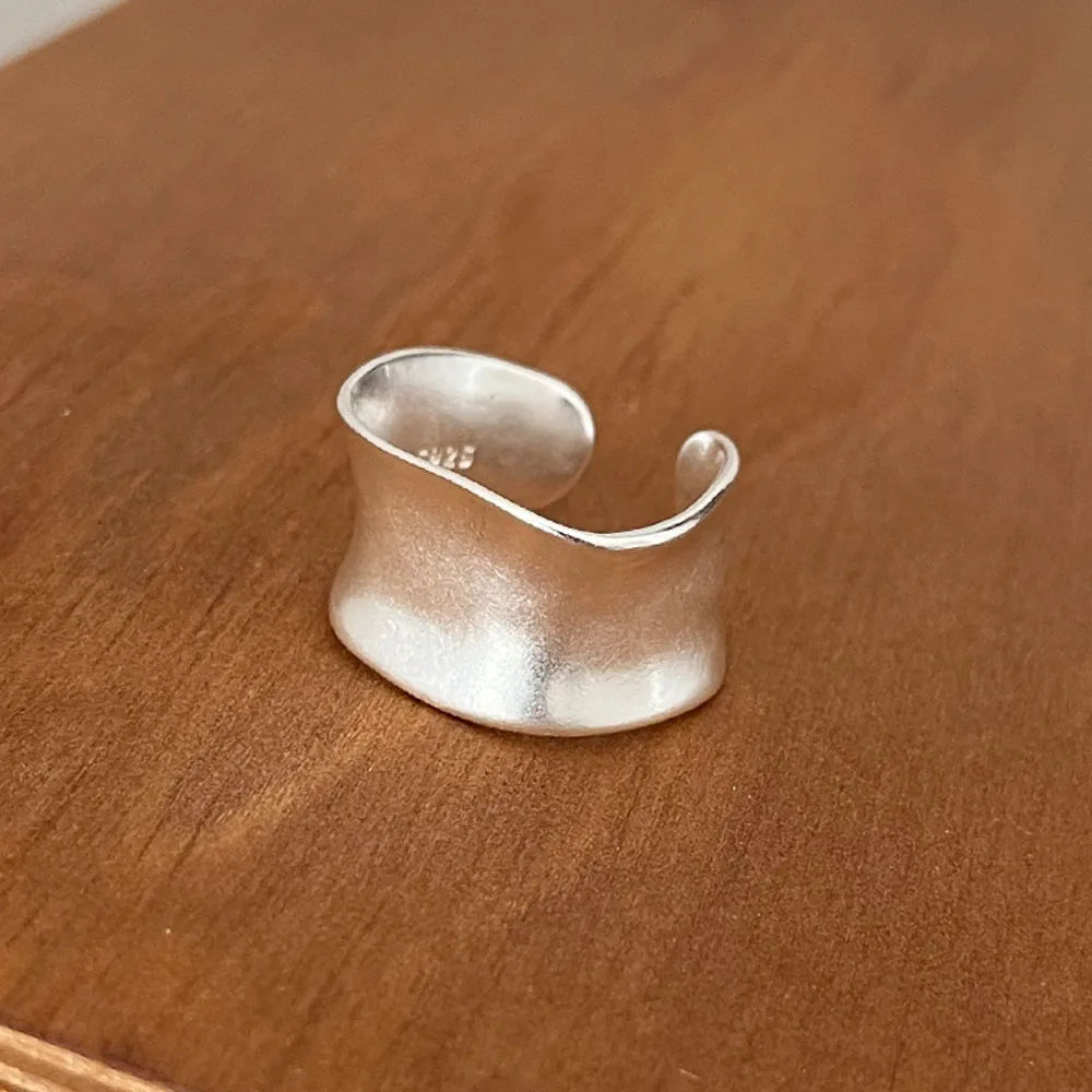 Lunarelle 925 Sterling Silver Gold Flat Ring – Simple Vintage Open Ring for Women