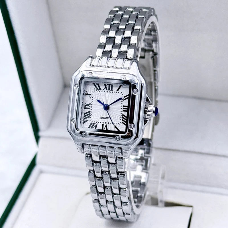 Lunarelle Square Gold Watch – Luxury Alloy Strap Quartz Wristwatch with Roman Scale for Women