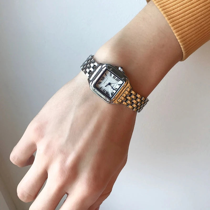 Lunarelle Square Silver Watch – Classic Stainless Steel Quartz Wristwatch for Women